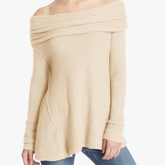 Free People Sweaters - FREE PEOPLE | Cream Strawberry Fields Cowl Neck Off Shoulder Sweater Size S